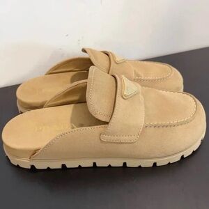Prada Beige Suede Clogs